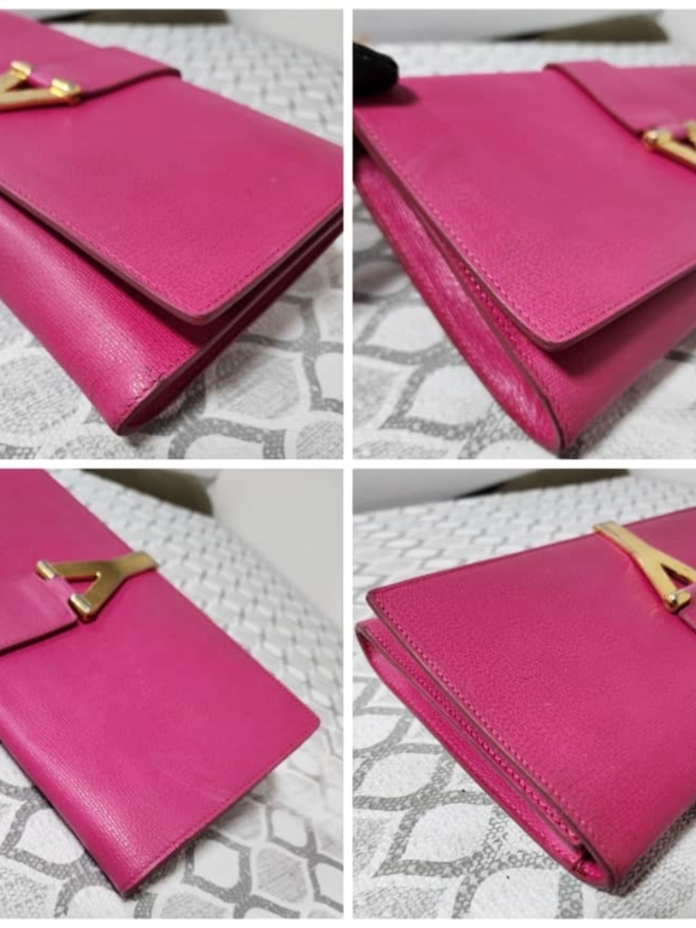 Authentic YVES SAINT LAURENT Calfskin Leather Ligne Y Clutch Bag Pink - Picture 10 of 14